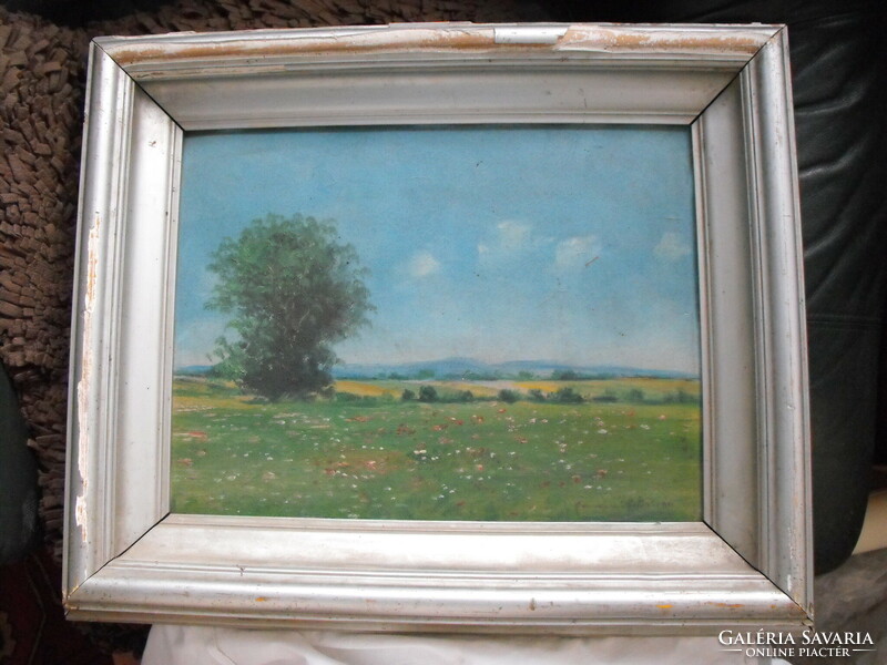 Antique painting in original frame landscape signed but illegible 33x44 cm plus frame