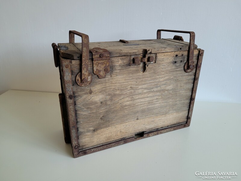 Old military wooden chest wooden battery chest with iron handle