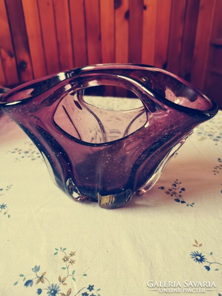 Frantisek zemek eggplant-colored glass centerpiece, basket, even vase