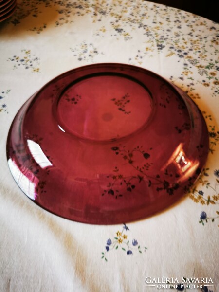 Eggplant colored glass bowl, table center 28 cm in diameter