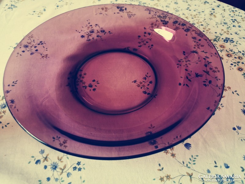 Eggplant colored glass bowl, table center 28 cm in diameter