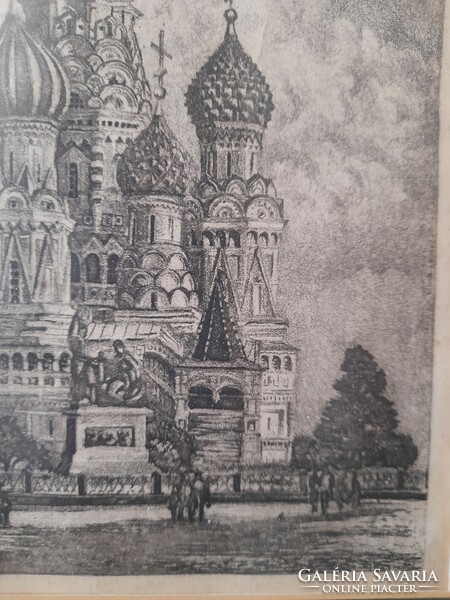 Etching from the Blazenny Cathedral in Moscow