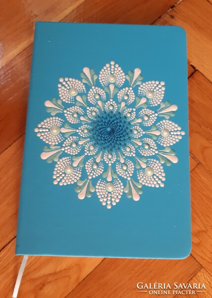 New! Diary notebook with turquoise and white gradient mandala decoration, hand-painted size A5