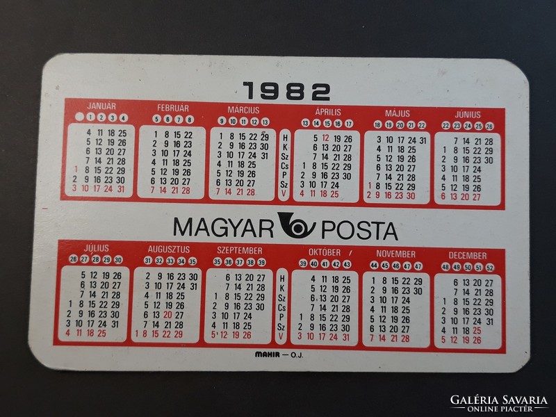 Kártyanaptár 1982 - Magyar Posta feliratos retró, régi zsebnaptár