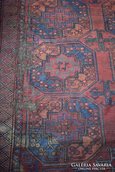 Antique Turkmen carpet Ersari Tekke hand-knotted elephant foot pattern carpet 285 x 205 cm damaged!