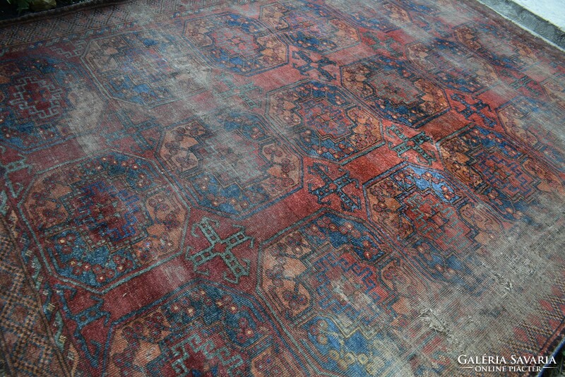 Antique Turkmen carpet Ersari Tekke hand-knotted elephant foot pattern carpet 285 x 205 cm damaged!