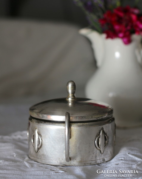 Art deco silver-plated sugar bowl with flawless etched glass insert