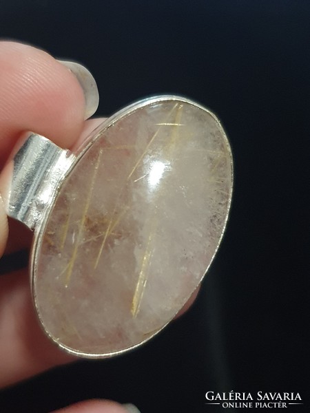 Miracle! Gold rutile quartz silver pendant with beautiful gold pins