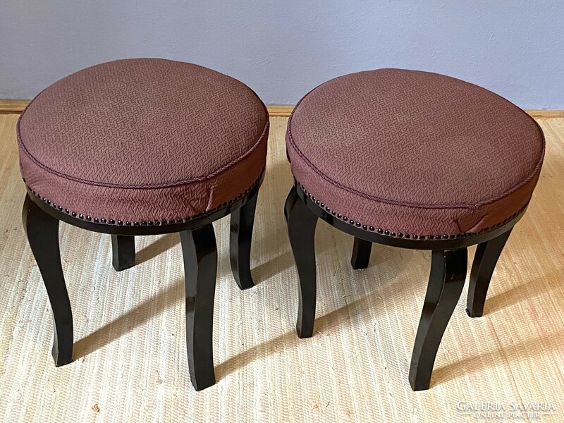 2 pieces of antique seat with footrest and burgundy cover