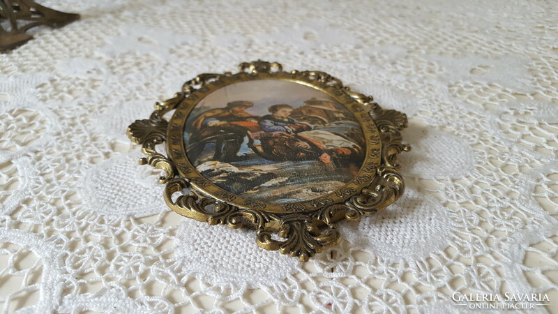 Beautiful silk picture in a bronzed metal frame