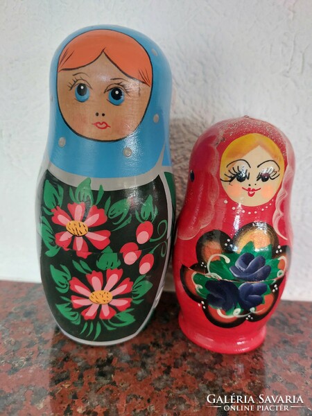 Old painted wooden matryoshka doll collection of 34 Russian folk art wooden toys