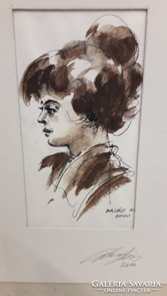 Balázs György , női portré, akvarell, képkeretben