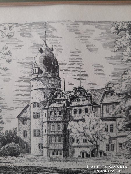 A wonderful etching of the princely castle in Detmold, Germany