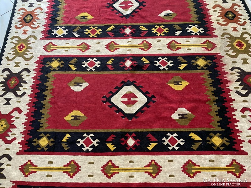 Kézcsomózású Pirot Kelim Kilim Szőnyeg 195x310