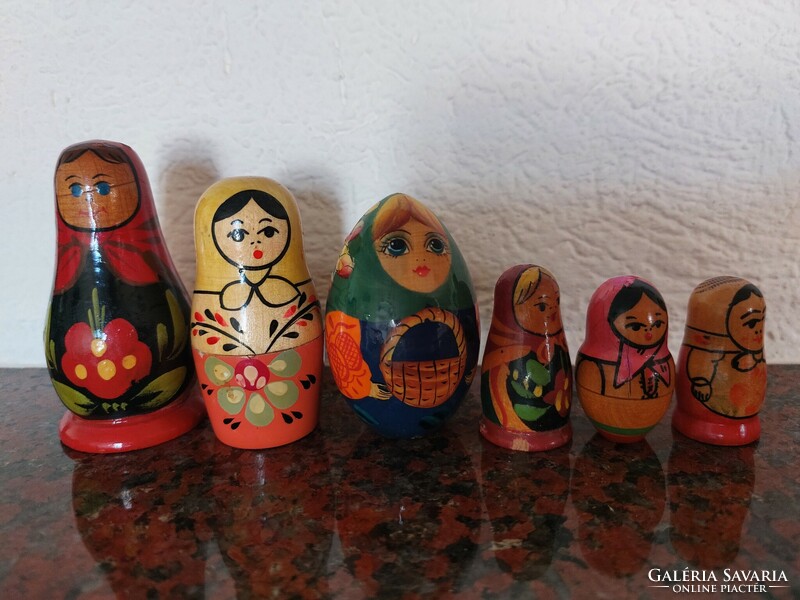 Old painted wooden matryoshka doll collection of 34 Russian folk art wooden toys