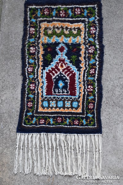 Prayer rug, wall decoration, hand-knotted rug 65 x 37 cm + 20 cm fringe