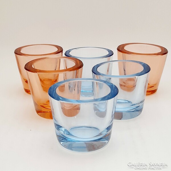 Thick-walled colored glass tumblers, 6 in one