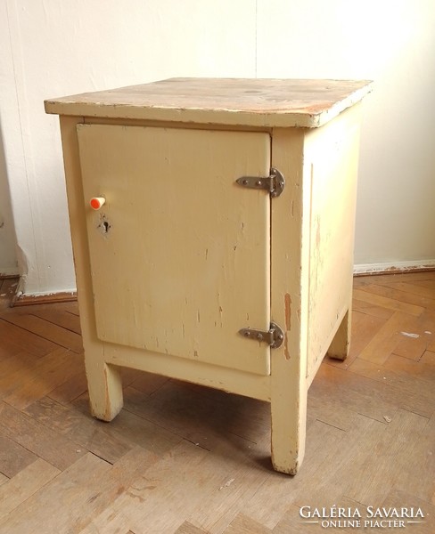 Old painted pine Hokedli stoki seat cabinet with storage with opening door