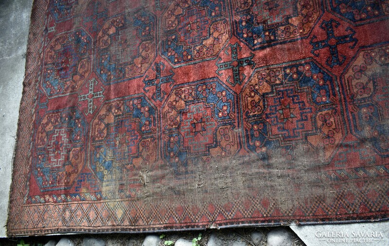 Antique Turkmen carpet Ersari Tekke hand-knotted elephant foot pattern carpet 285 x 205 cm damaged!