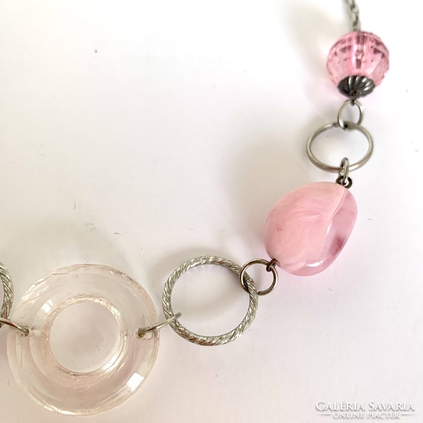 Rózsaszín akryl gyöngy egyedi vintage nyaklánc 1970-es évekből, hibátlan régi ékszer nyakék
