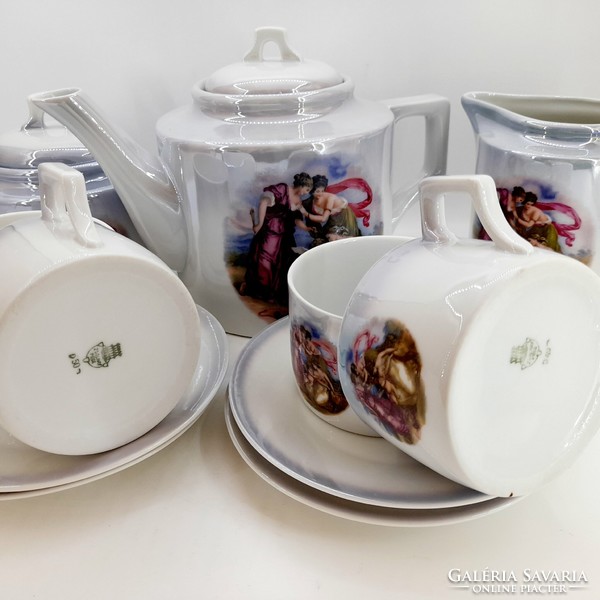 Zsolnay scenic, luster-glazed tea set for 4 people