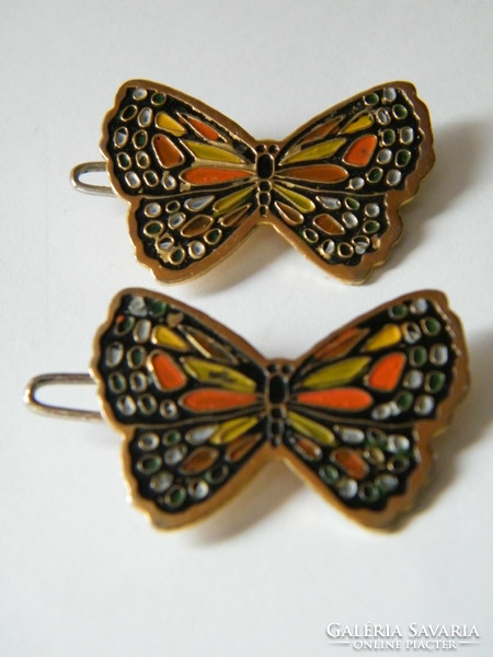 Retro compartment enamel, fire enamel butterfly hair clip 2 pcs