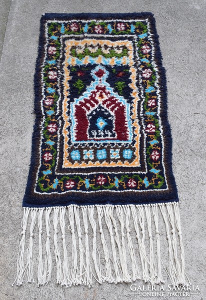 Prayer rug, wall decoration, hand-knotted rug 65 x 37 cm + 20 cm fringe