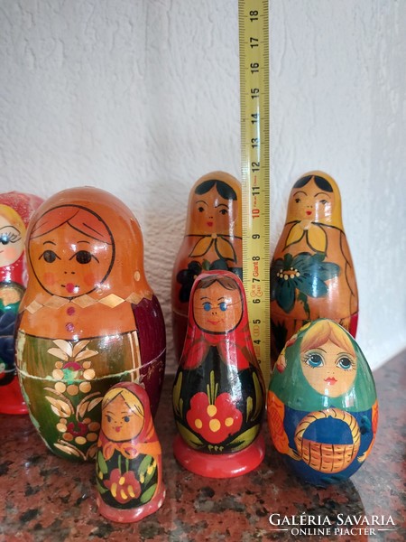 Old painted wooden matryoshka doll collection of 34 Russian folk art wooden toys