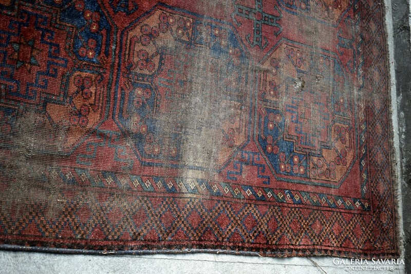 Antique Turkmen carpet Ersari Tekke hand-knotted elephant foot pattern carpet 285 x 205 cm damaged!