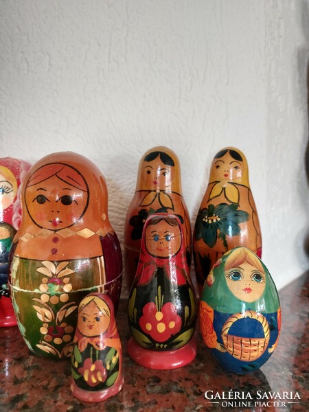 Old painted wooden matryoshka doll collection of 34 Russian folk art wooden toys