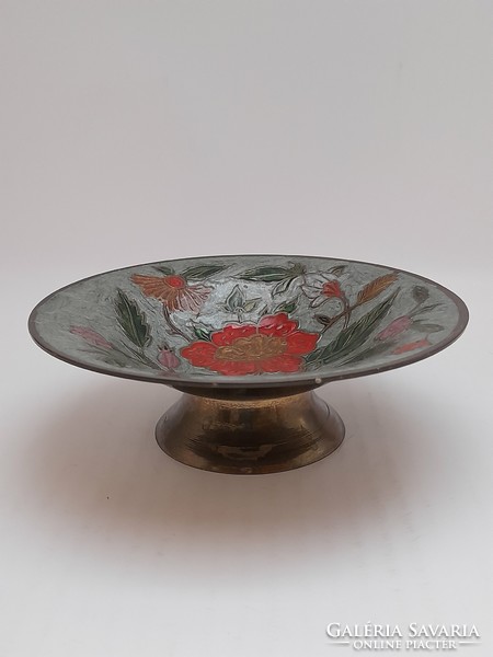 Copper bowl with flower pattern, painted, base, 15 cm