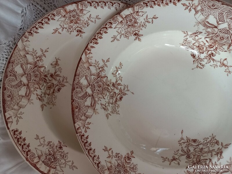 2 Longwy, marly decorated deep plates