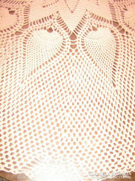 Dreamy salmon pink round hand crocheted tablecloth