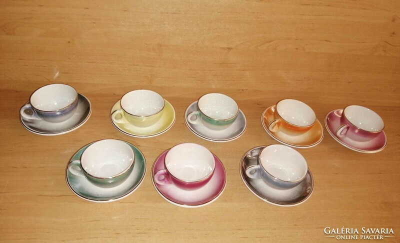 Retro iparművész kerámia lüsztermázas színes kávéscsésze készlet 8 személyes (25/d)