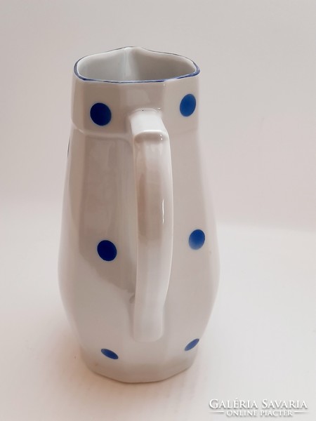 Hollóháza porcelain water jug with blue dots