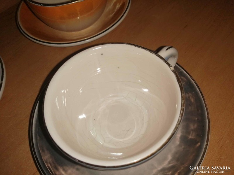 Retro iparművész kerámia lüsztermázas színes kávéscsésze készlet 8 személyes (25/d)