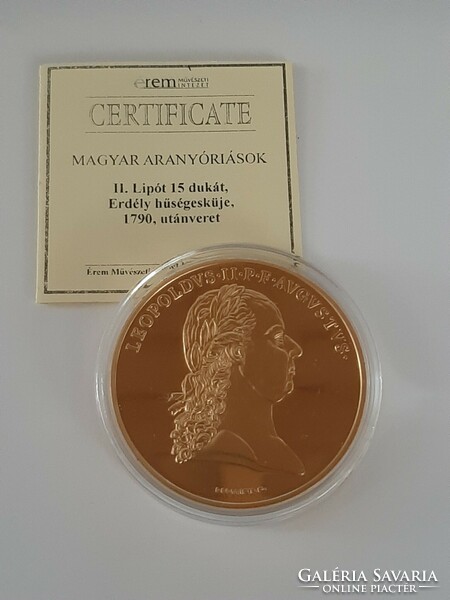 II. Lipót 15 ducat Transylvanian oath of loyalty 1790 mintage gilded commemorative medal certificate