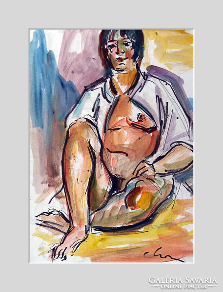 Chovan Lóránt painter, (mitrovica, 1913 – 2007) seated nude c. Creation