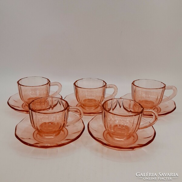 Pink, salmon-colored glass, retro coffee-mocha cups, 5 in one