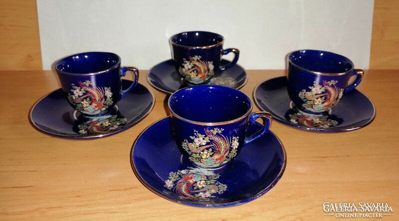 Dark blue peacock pattern porcelain coffee cup set 4 pcs. (7 / K)