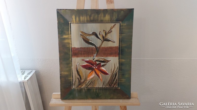 (K) modern flower painting 40x50 cm signed