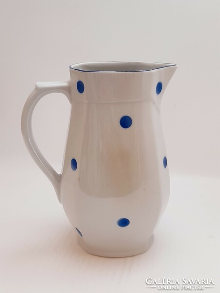 Hollóháza porcelain water jug with blue dots