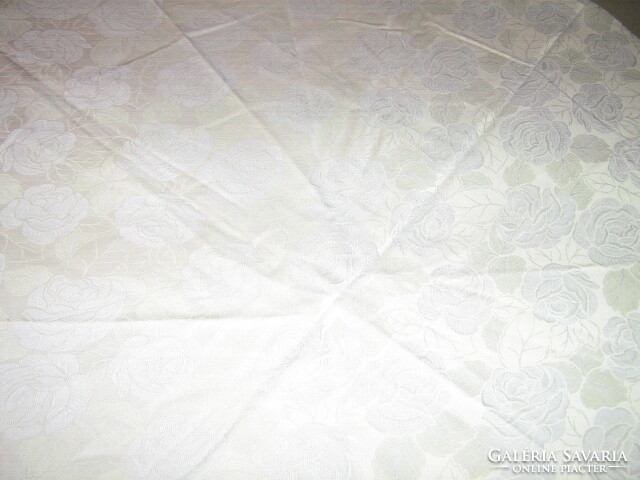 Beautiful vintage light blue rose pattern oval damask tablecloth