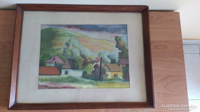 (K) old village detail painting with 46x35 cm frame