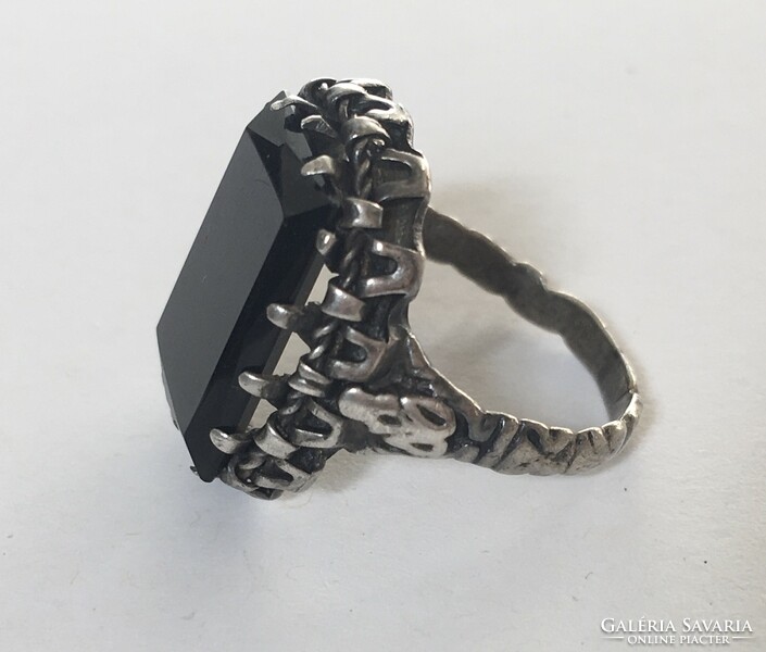 Antique large silver ring onyx