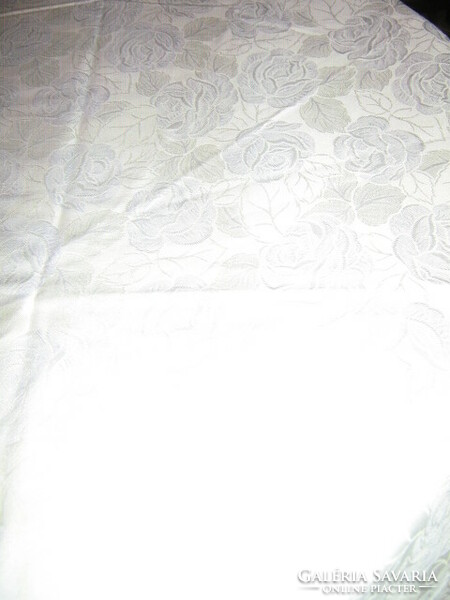 Beautiful vintage light blue rose pattern oval damask tablecloth