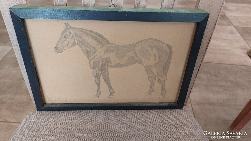 (K) István nuszer's equestrian graphics signed with a 31x21 cm frame
