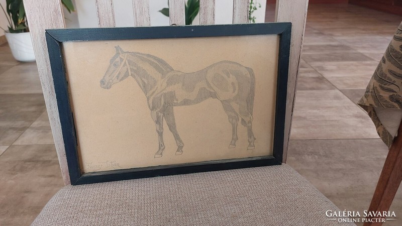 (K) István nuszer's equestrian graphics signed with a 31x21 cm frame