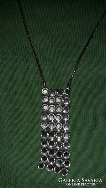 Very nice art deco stone pendant round silver plated metal necklace 44 cm long according to the pictures 10.