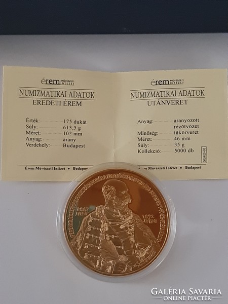 József Ferenc coronation commemorative medal 1892, replica 24 carat gold-plated unc mirror mint